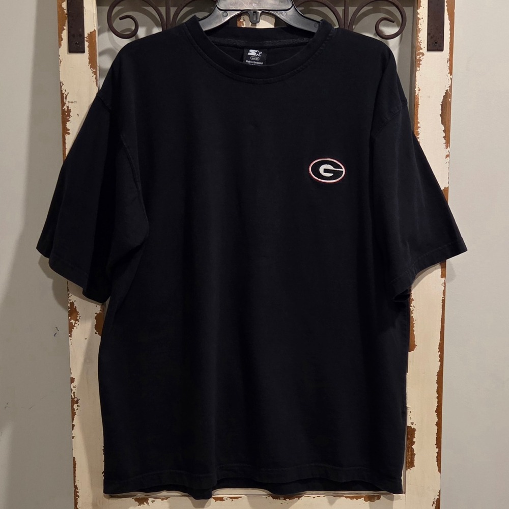 Vtg Starter Georgia Bulldogs Mens Large Black Embroidered Logo T-Shirt UGA NCAA